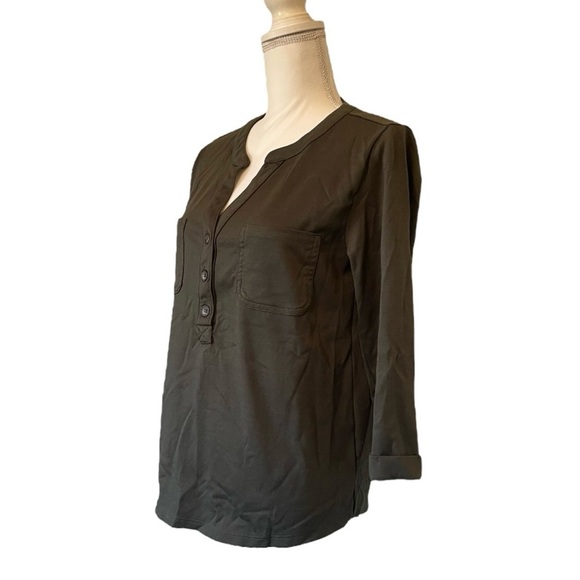 Old Navy Army Green 3/4 Sleeve Buttoned Mandarin Collar Women’s Blouse Small - Picture 2 of 14